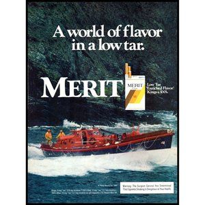 1984 Merit Cigarettes Vintage Print Ad Duke of Cornwall Ship Rough Seas Wall Art